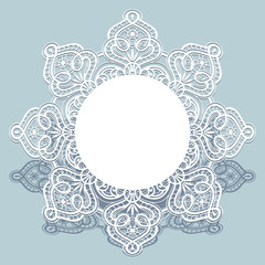 Lace doily, round frame with cutout paper border