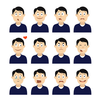 Avatars with emotions face. Men's avatars.