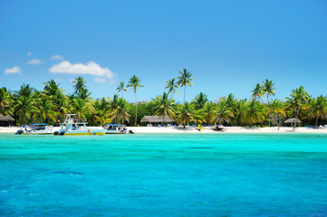 Plakat Beautiful tropical beach and boats landscape