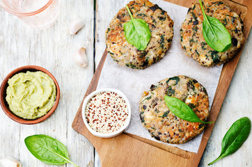 vegan quinoa eggplant spinach chickpeas Burger
