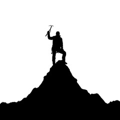 black silhouette of climber with ice axe in hand