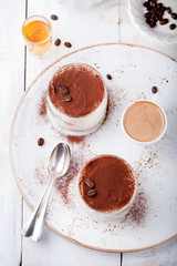 Tiramisu dessert in a glass. Traditional Italian.