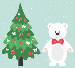 winter bear and fir-tree