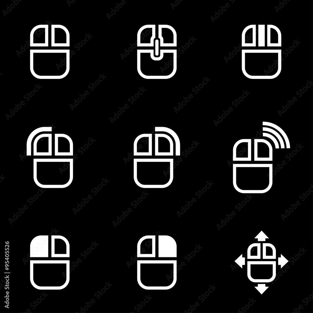 Wall mural vector white computer mouse icon set. computer mouse icon object, computer mouse icon picture, compu