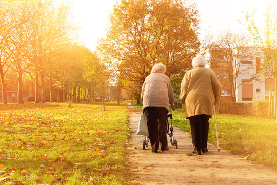 Senioren machen Spaziergang imPark
