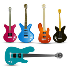 Guitars and Bass Guitars Set Isolated on White Background Vector