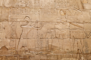 Fototapeta na wymiar bas-relief on the wall of the ancient temple of Karnak in Luxor