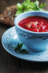 Traditional russian beetroot soup with parsley