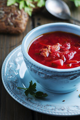 Traditional russian beetroot soup with parsley