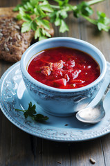 Traditional russian beetroot soup with parsley