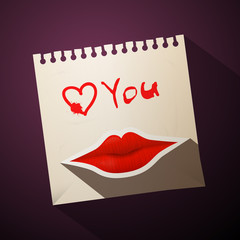 Love You Title with Vector Heart and Mouth on Paper