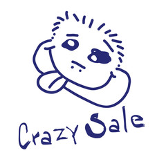 Crazy Sale Vector Illustration with Funny Human Head