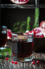 Pomegranate juice on the vintage table