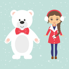 winter bear and winter girl