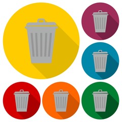 Bin icons set with long shadow