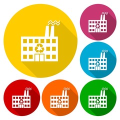 Green industry design icons set with long shadow