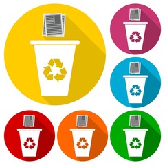 Vector Recycle Bin Trash and Garbage icons set with long shadow
