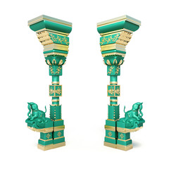 Indian Column Arc With Gold Elements and Elephant Sculpture