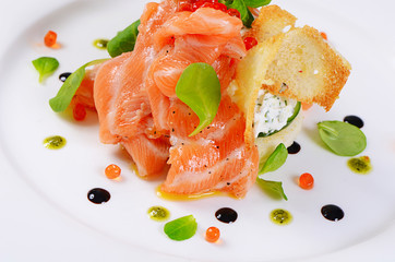The salmon with cream cheese closeup