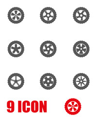 Vector grey wheel icon set.  Wheel Icon Object, Wheel Icon Picture, Wheel Icon Image - stock vector