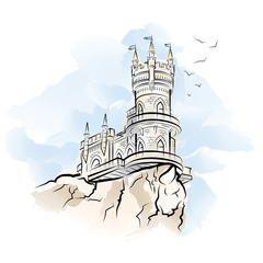 Yalta Swallow Nest. Drawing color vector illustration