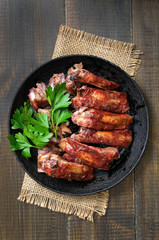 Roasted pork ribs, top view