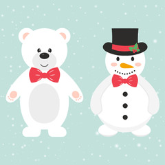 winter bear and snowman
