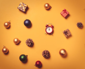 Little Alarm clock and gifts with baubles