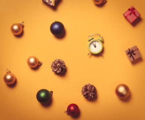 Little Alarm clock and gifts with baubles