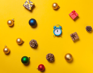 Little Alarm clock and gifts with baubles