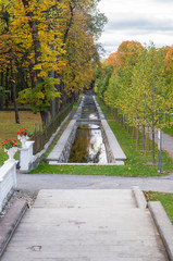 Picturesque water canal in autumn time Kadriorg park, Tallinn, Estonia