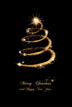 Elegant Gold Glitter Christmas Tree Greeting Card