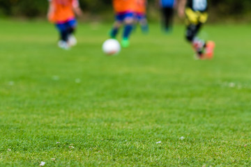 Obraz premium Blurred soccer players on green pitch