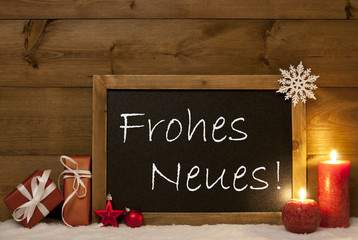 Fototapeta na wymiar Christmas Card, Blackboard, Snow, Frohes Neues Mean New Year