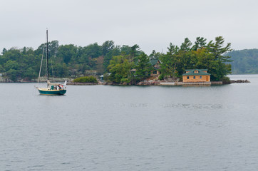 Brick cottage on stone small island