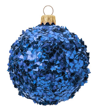 Blue Sparkling Christmas Ball Isolated On The White Background