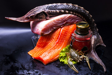 still life - caviar and fish