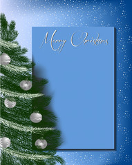 Christmas tree on greeting card letterhead background blue