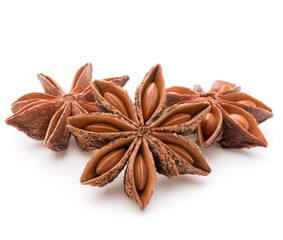 Star anise spice fruits and seeds isolated on white background c