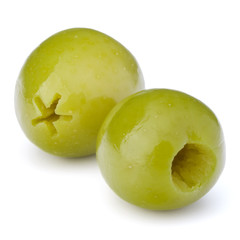 Green olives fruits isolated on white background cutout