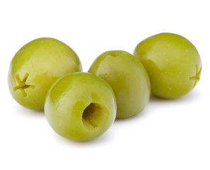 Green olives fruits isolated on white background cutout