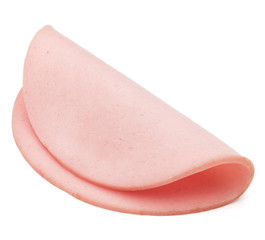 cooked boiled ham sausage or rolled bologna slices isolated on w