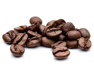 roasted coffee beans isolated in white background cutout