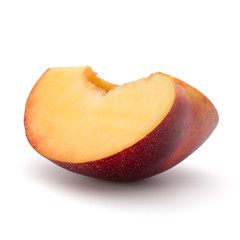 Nectarine fruit slice isolated on white background close up