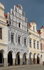 Fototapeta premium Historic houses at the main square of Telc, Czech republic.
