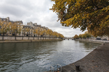 View at the Seine river in the center of Paris in Autumn, France, Europe