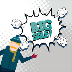big winter sale illustration  over color background