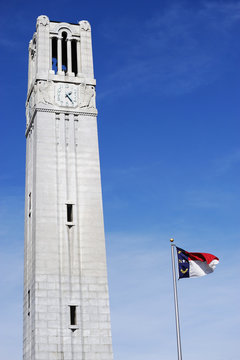 bell tower and North Carolina state flag