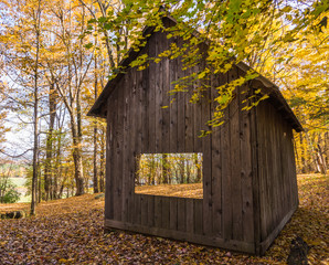 covered shelter for acctivites in the woods of educational center
