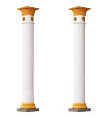 two white columns in the classical architectural style isolated